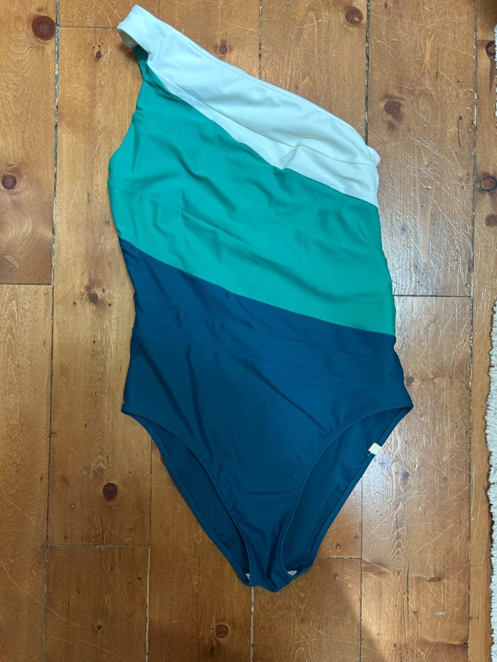 summersalt One-Shoulder Colorblock Swimsuit in White, Teal & Navy